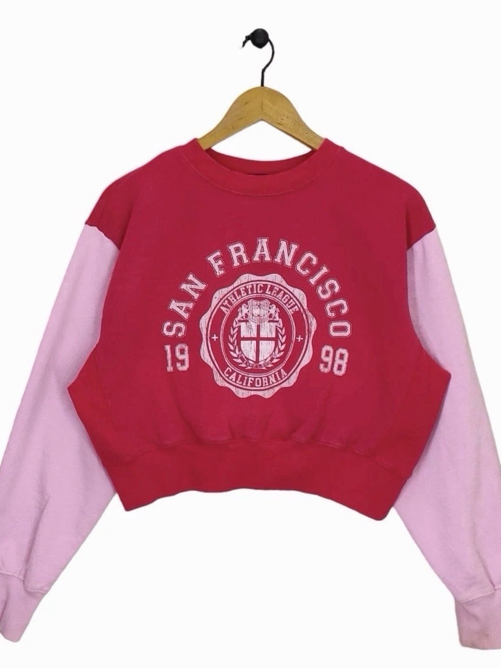San Francisco Colorblock Cropped Sweatshirt - Raspberry & Light Pink